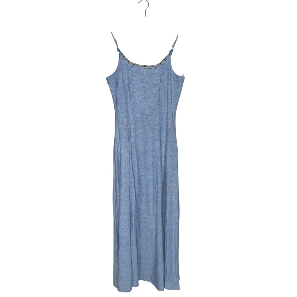 Calypso St Barth Maxi Dress Women 4 Light Blue Excellent Linen Gold Bead Pocket